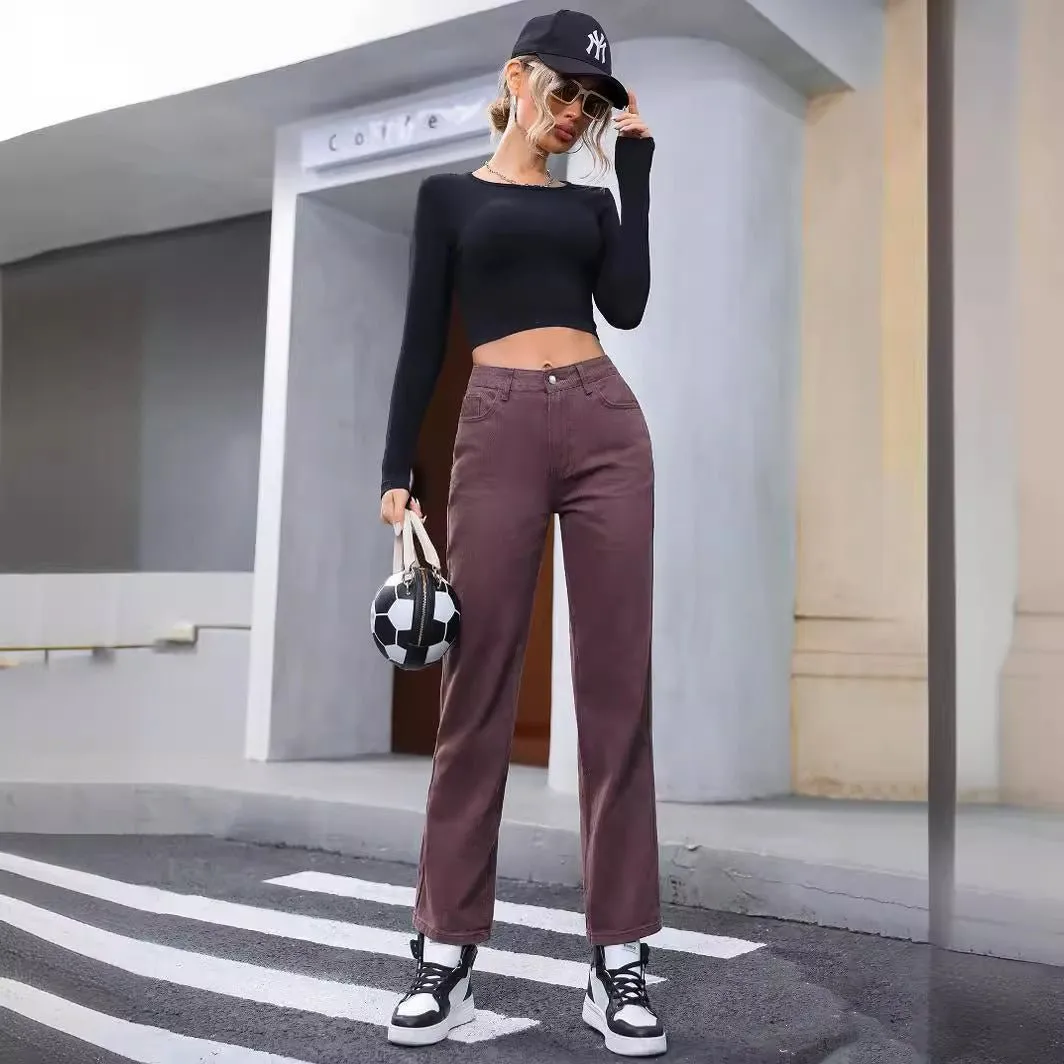 Women's Retro High Waist Denim Trousers