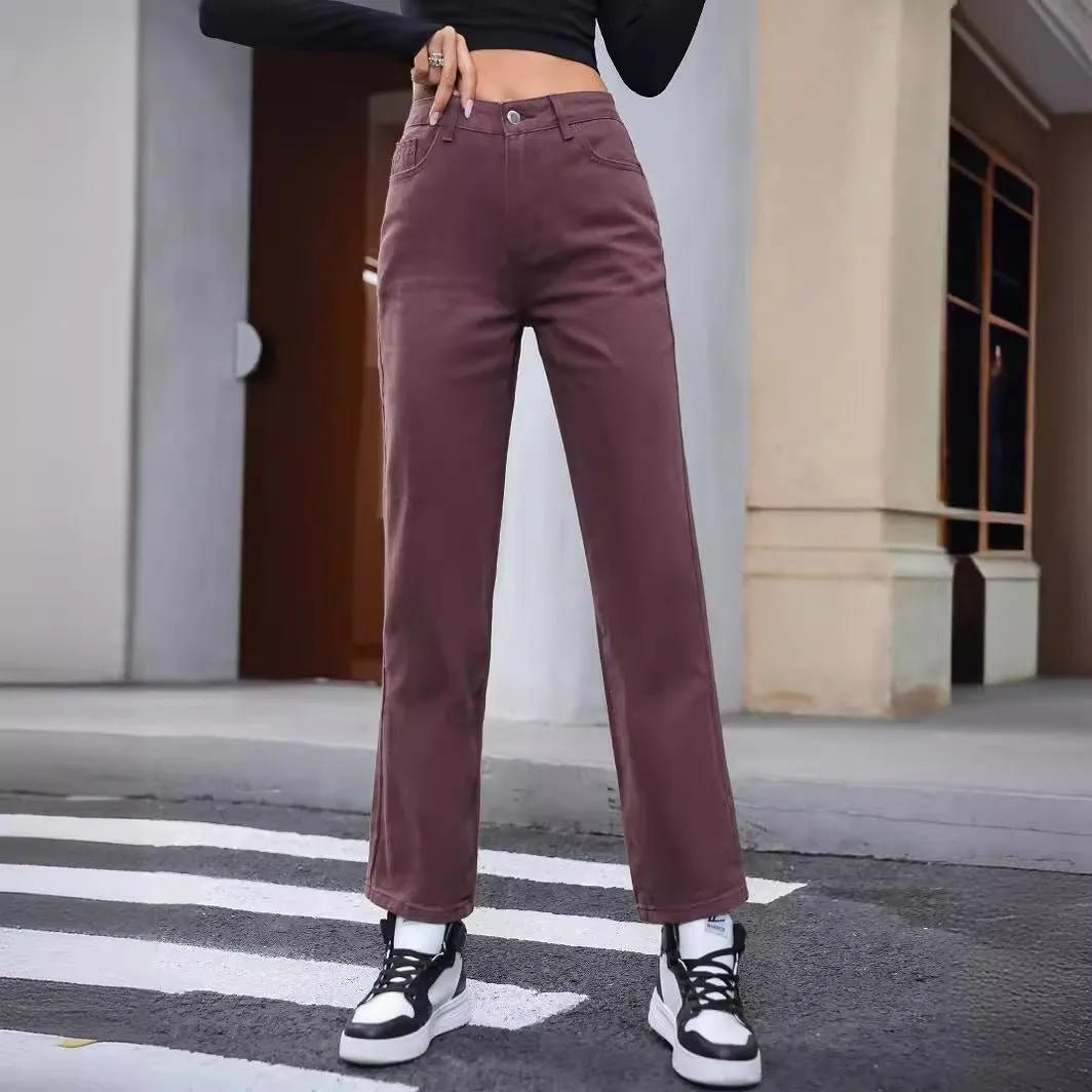 Women's Retro High Waist Denim Trousers