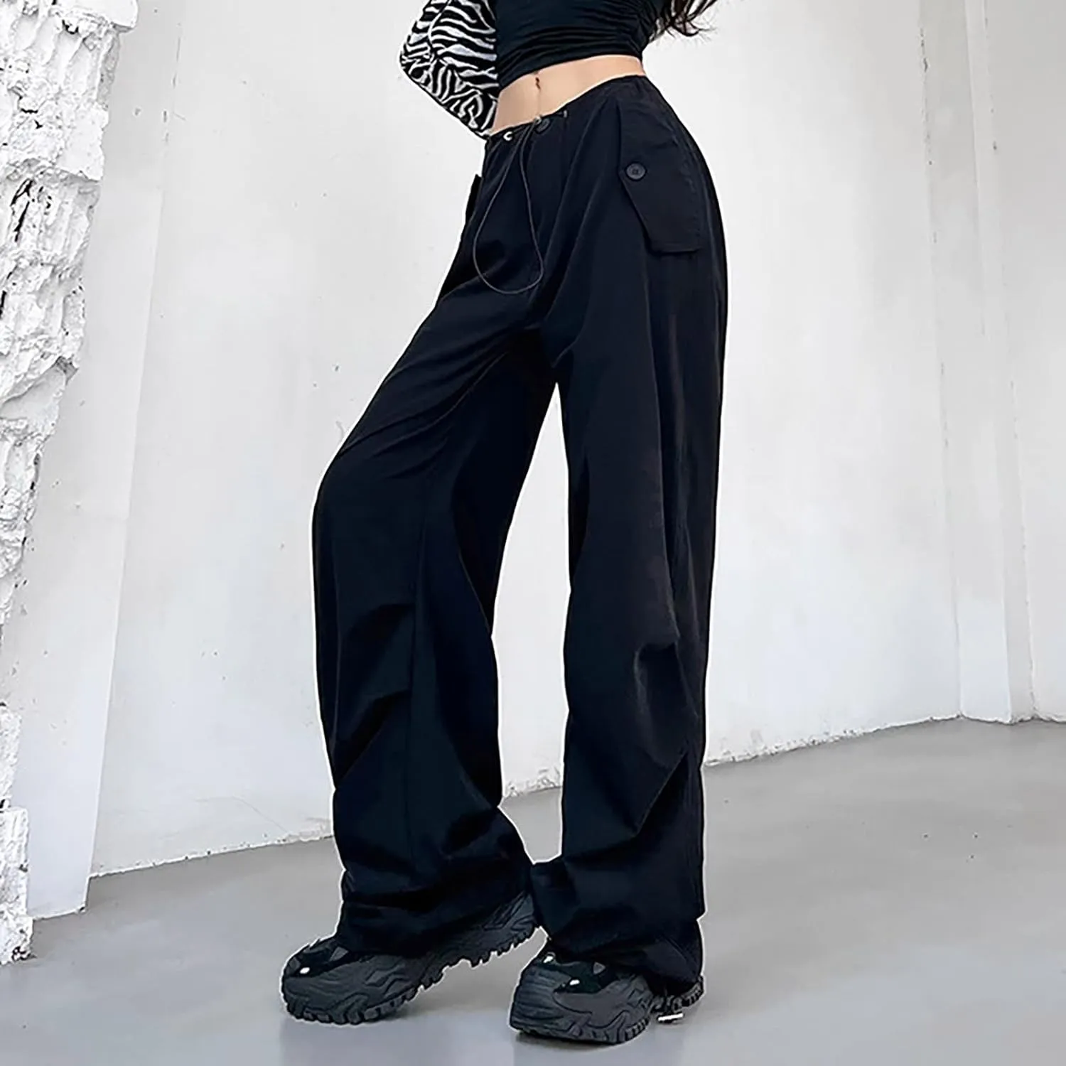 Women's Summer Trendy Jogging Sweatpants Low Rise Drawstring Palazzo Gaucho Sweat Pants Wide Leg Active Trousers